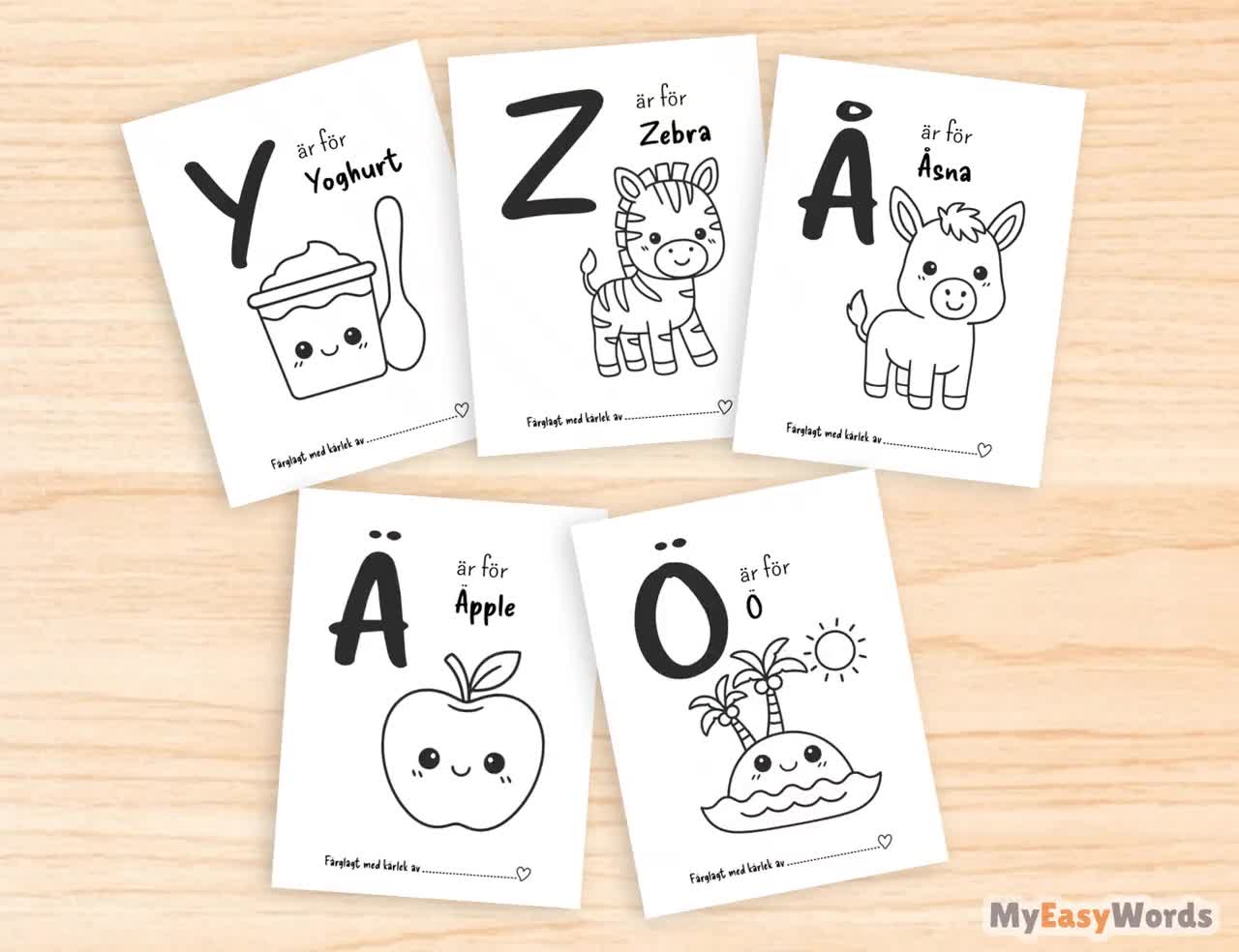 Swedish Alphabet Coloring Book, Printable ABC Activity Pages A–Z for  Toddlers \u0026 Preschool, Educational PDF Download, image size:1280x984