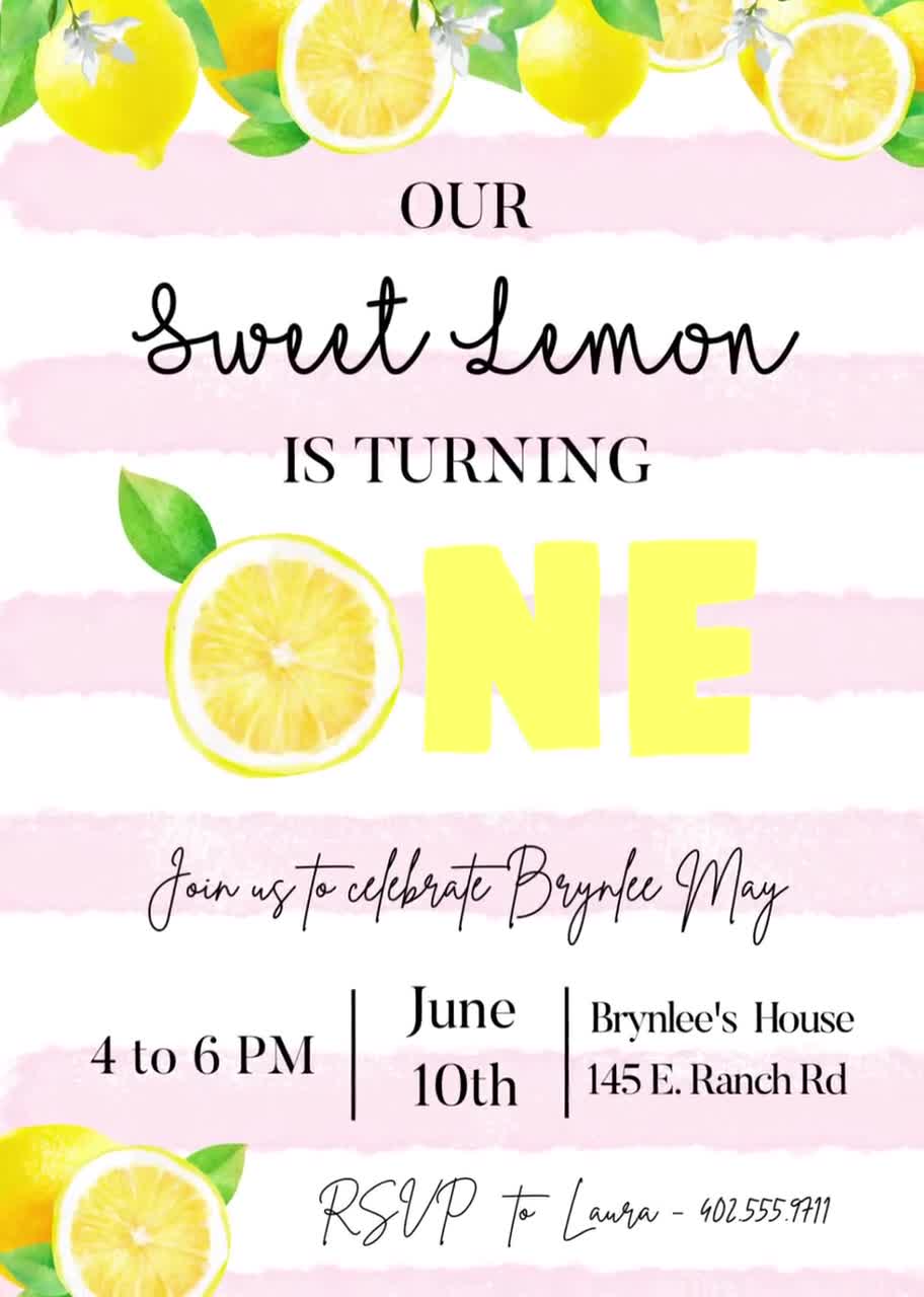 Lemon First Birthday Invitation, Lemon 1st Birthday, Lemonade Birthday  Party Invite, MAIN SQUEEZE 1st Birthday, 1st birthday invite, lemon