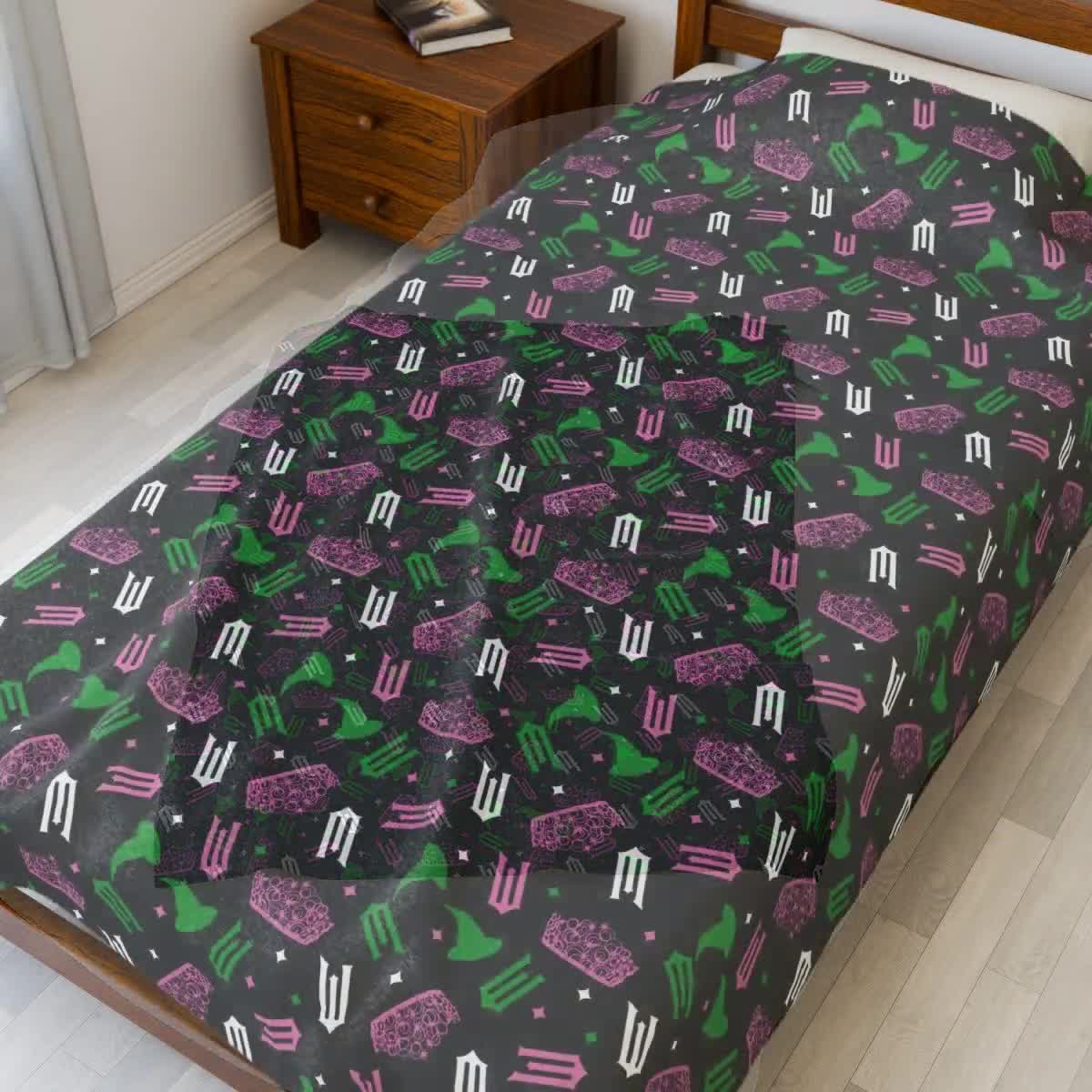 Wicked Velveteen Plush Blanket Movie Inspired Crowns and Witches