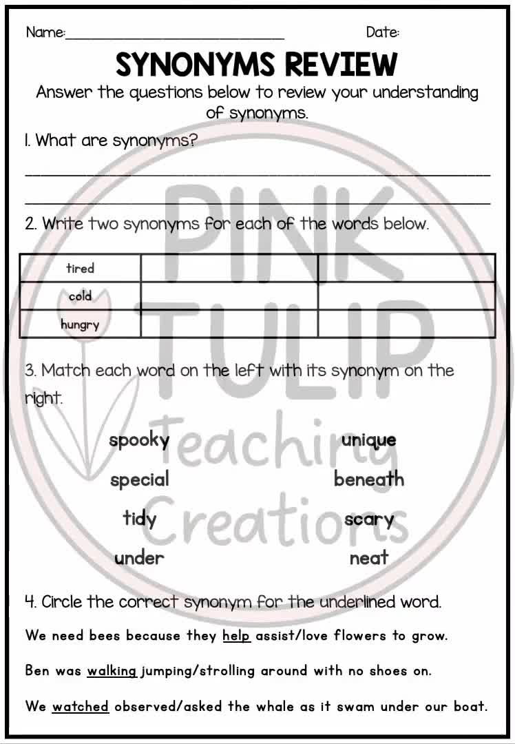 Year 6 Synonyms and Antonyms Grammar Worksheets Lesson Pack