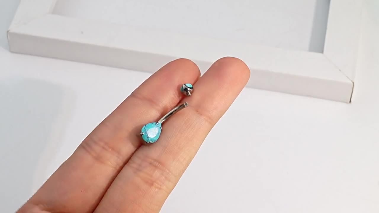 14Gチタンレッド/グラスアゲートへそリング、イエロータイガーアイへそ