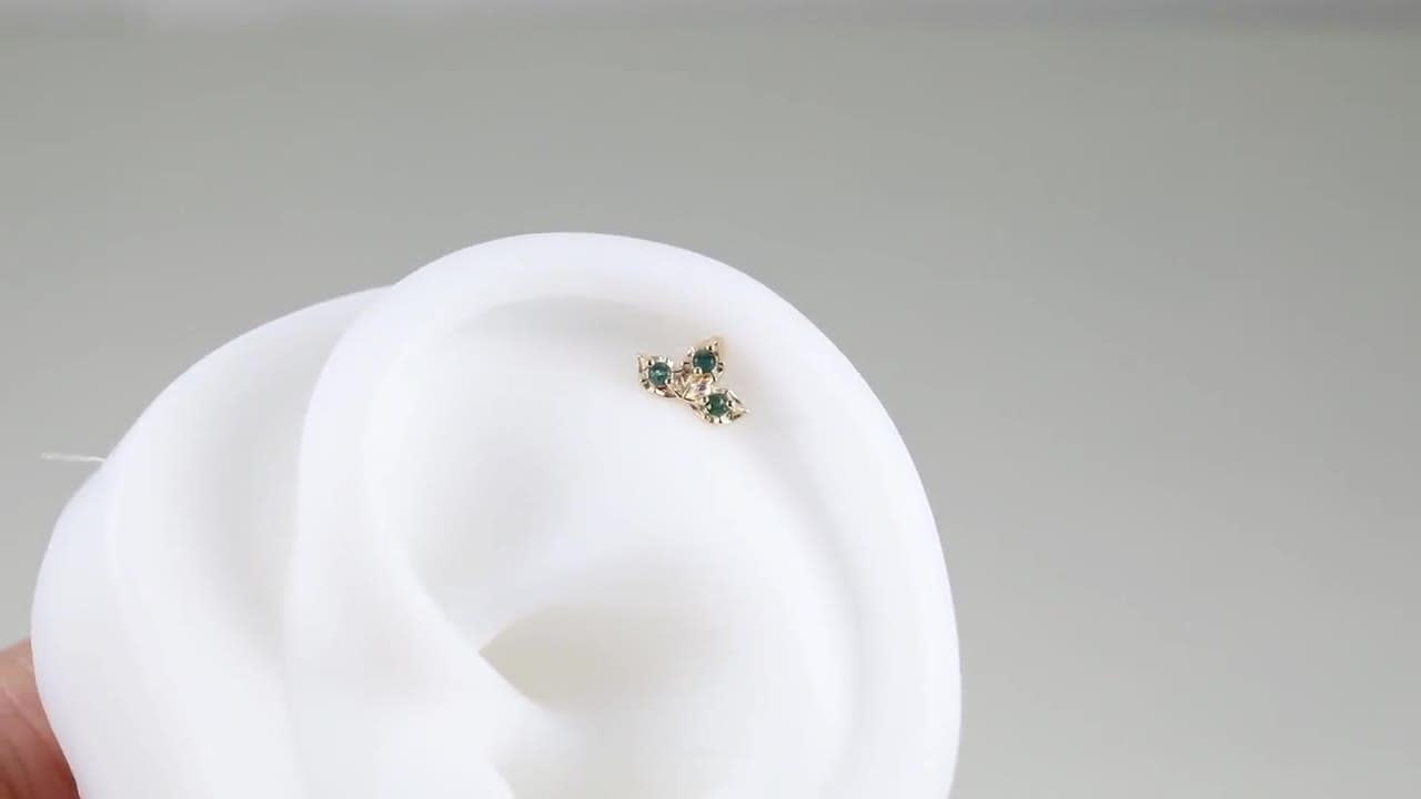 14Kソリッドゴールドモスアゲートプッシュバックイヤリング