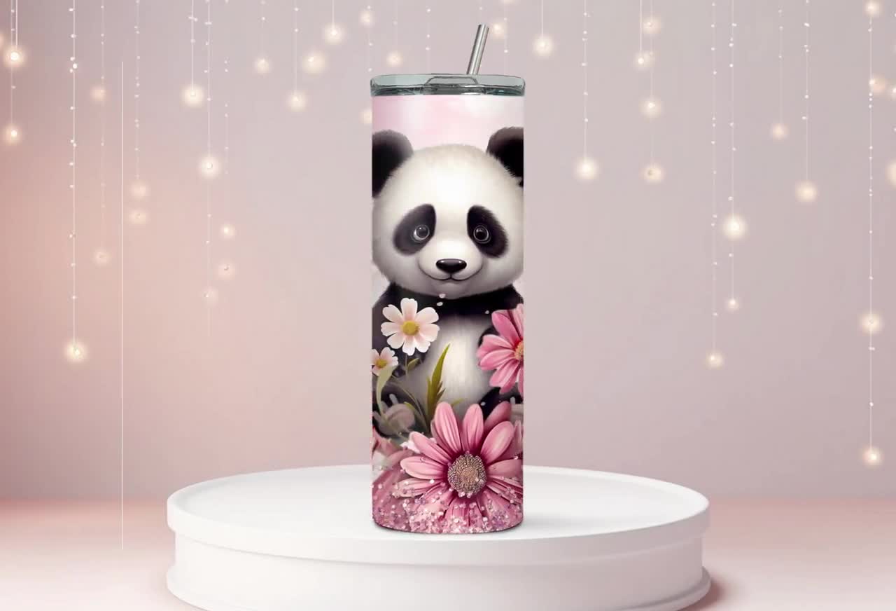 Vintage Panda Bear Tumbler  Sublimation 20 oz Skinny Tumble