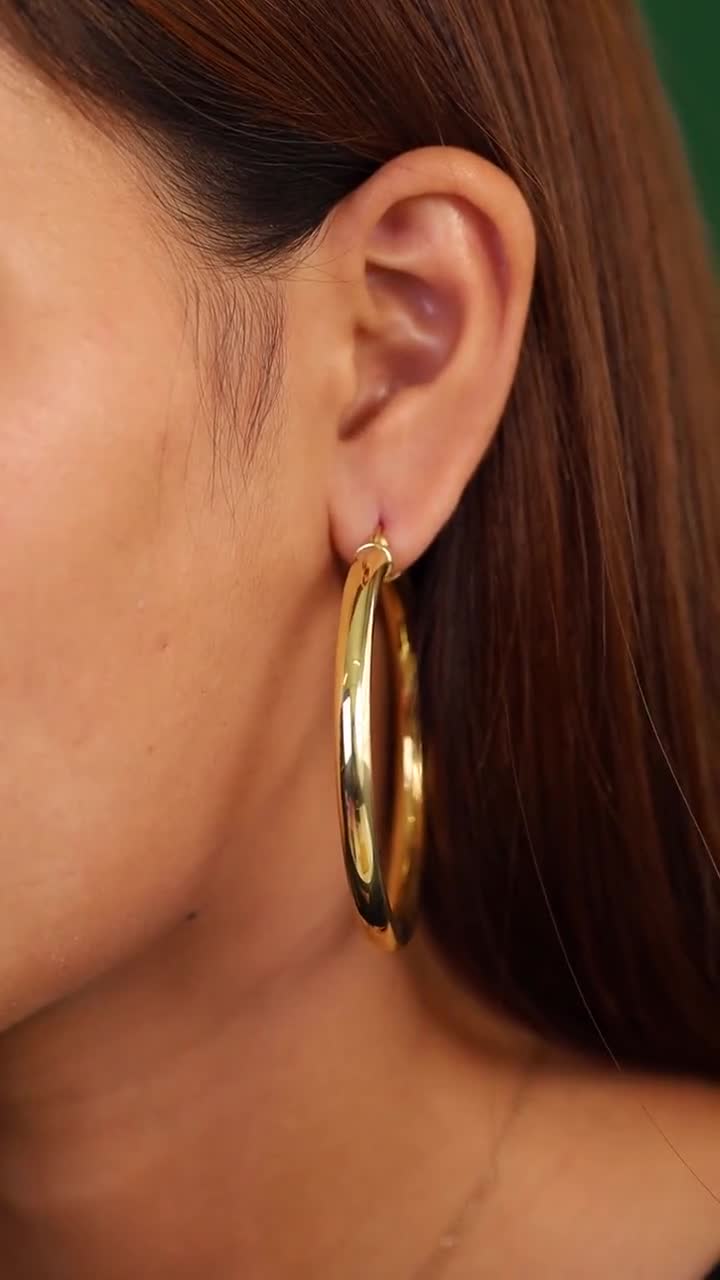50 MM Shiny Large Hoops Earrings, Thick Earring for Women