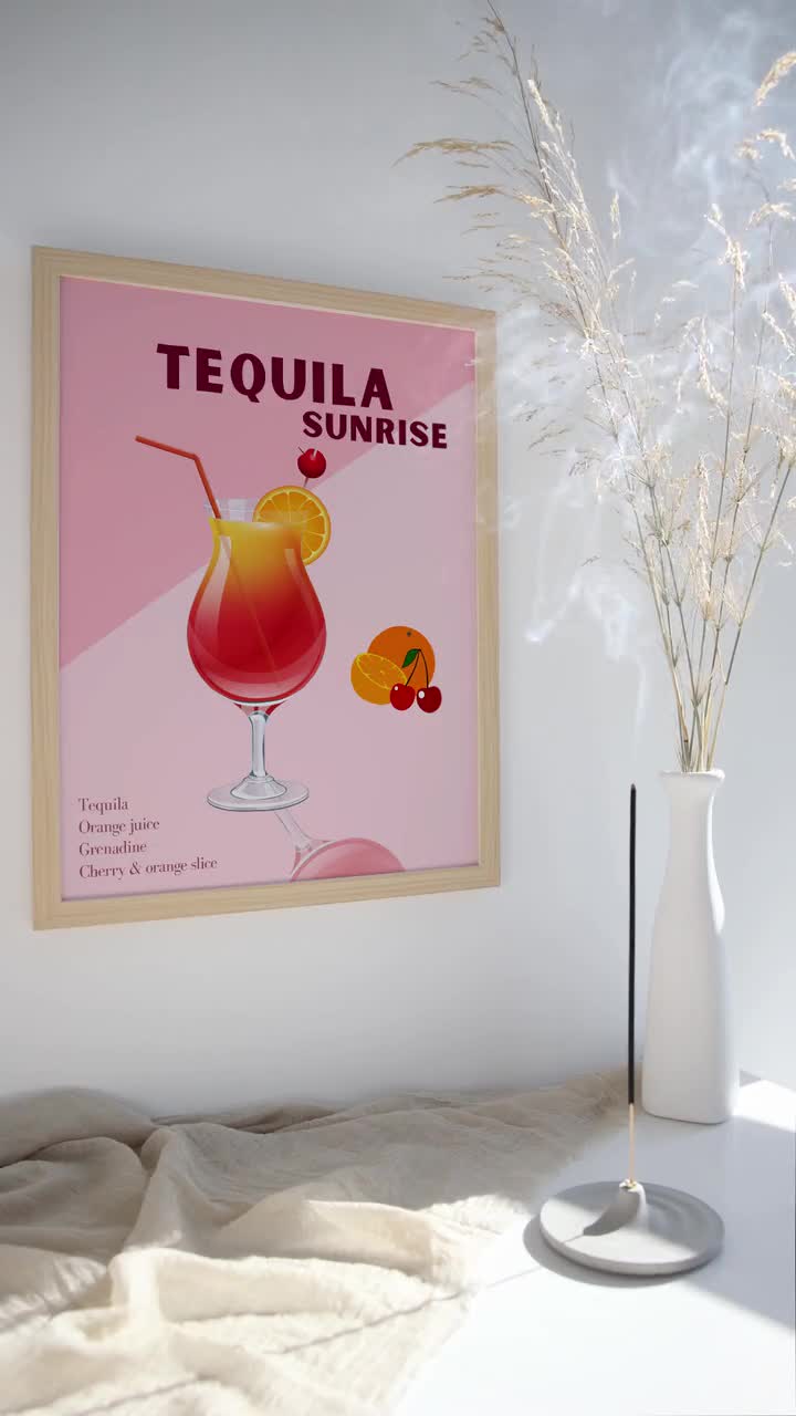 Tequila Wall Art-yellow Wall Prints-fun Tequila Art-minimal Art-bar Cart  Accessories-fun Cocktail Art-funny Bar Cart Prints-happy Hour Art 