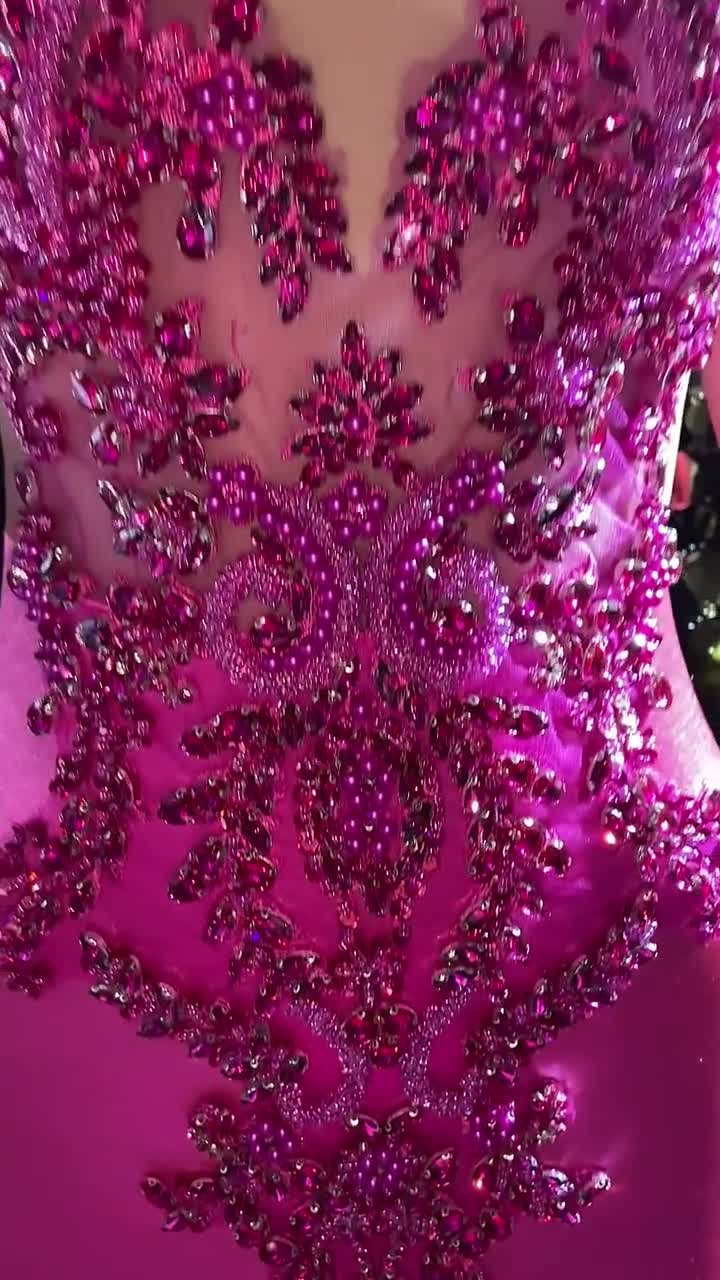 Hot Pink Magenta Rhinestone Birthday Dress - Hand Crafted Haute Couture Crystal Embellished Bodice - Perfect for Proms and Special Occasions Hot Pink Magenta Rhinestone Birthday Dress - Hand Crafted Haute Couture Crystal Embellished Bodice - Perfect for Proms and Special Occasions