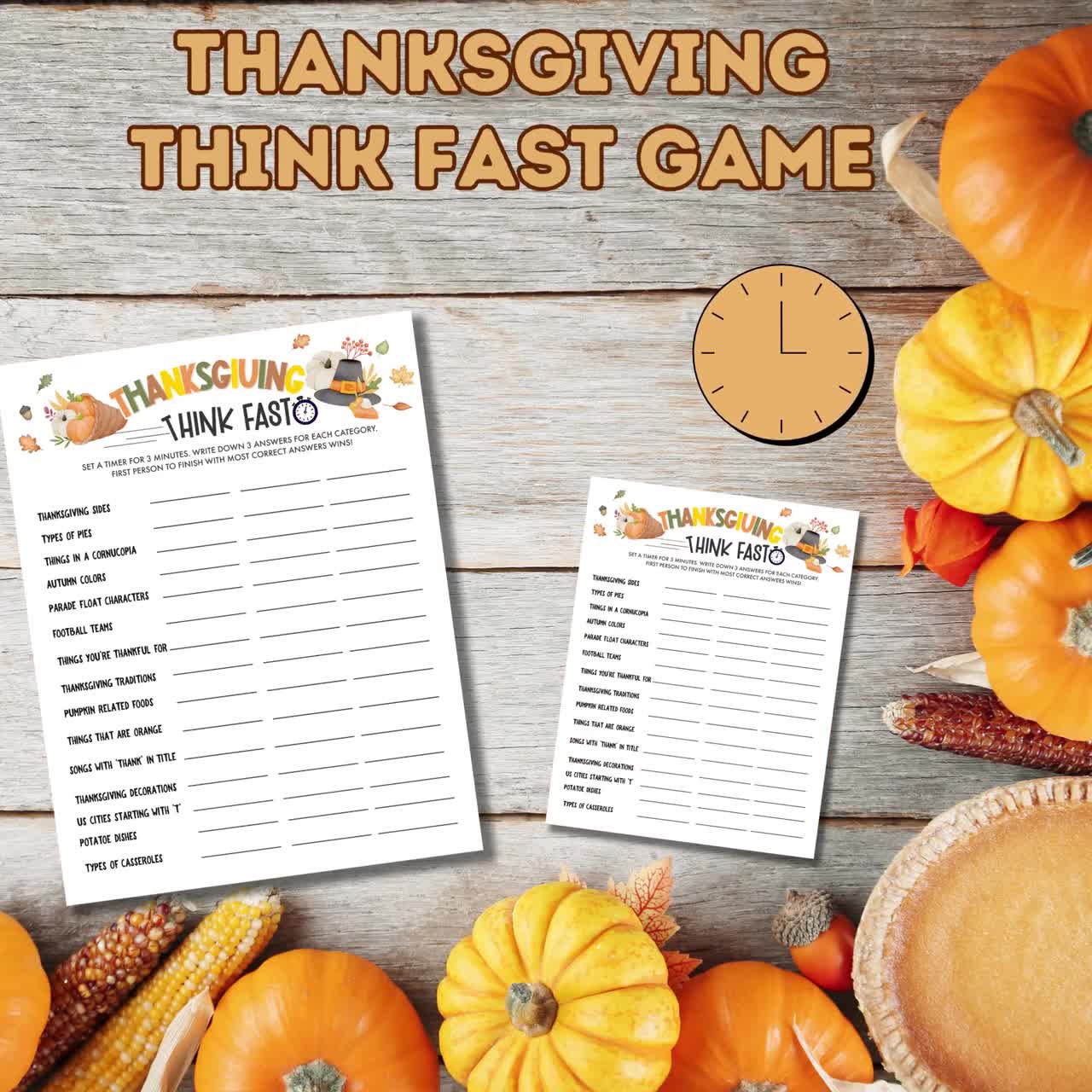 Thanksgiving Fast Answers Game - The Fun Quick Thinking Family Party Game