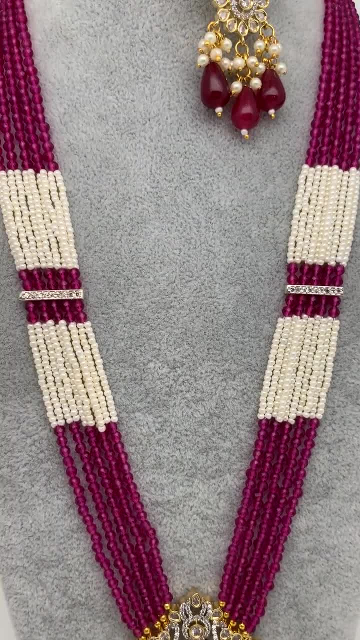 Pink Beads White Hydro Beads Long Mala Necklace