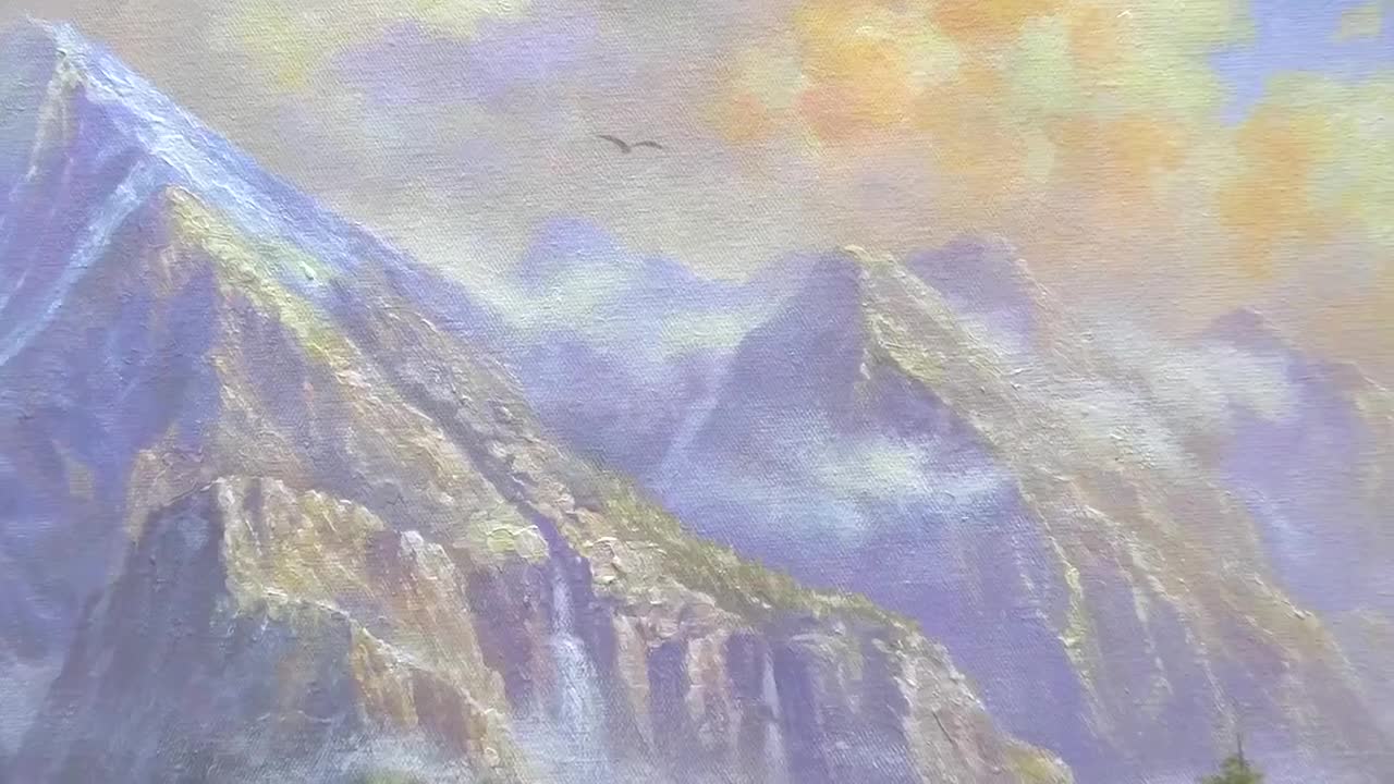 9点の手描きオリジナル山の風景画、湖の風景画、トーマス・キンケード