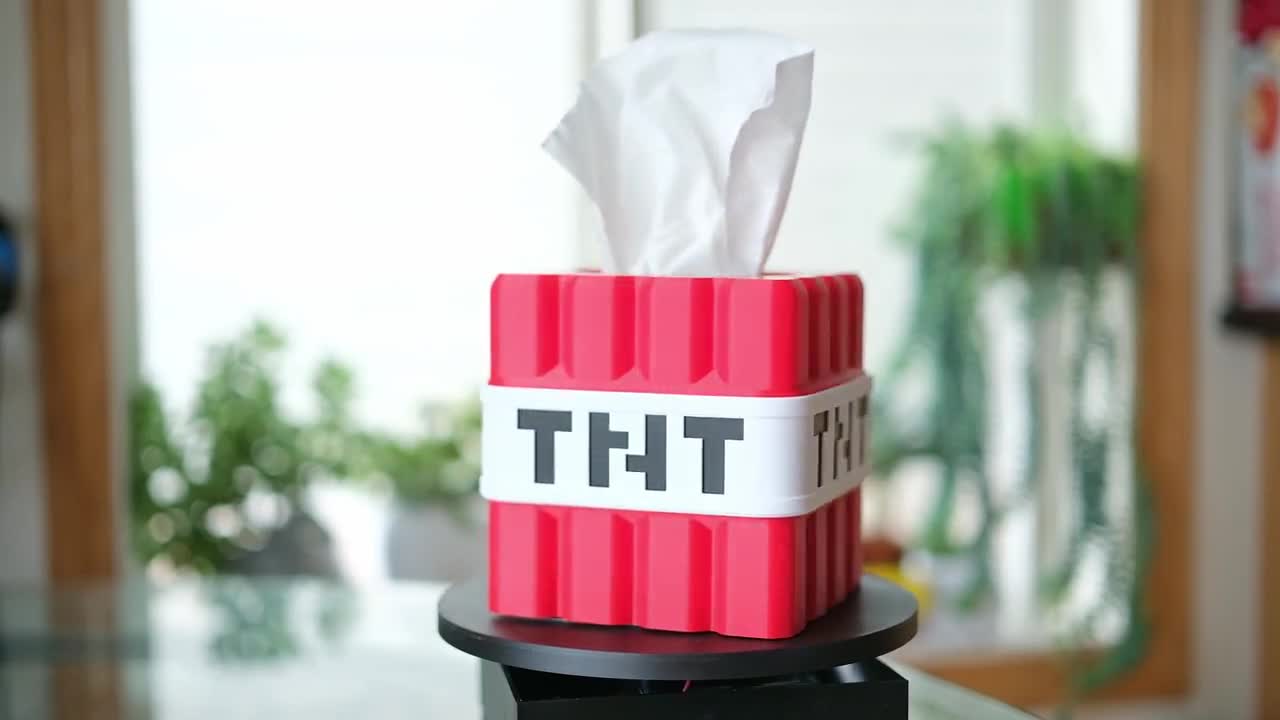 Minecraft TNT Tissue Box Cover, Game Room Office Decor, Square