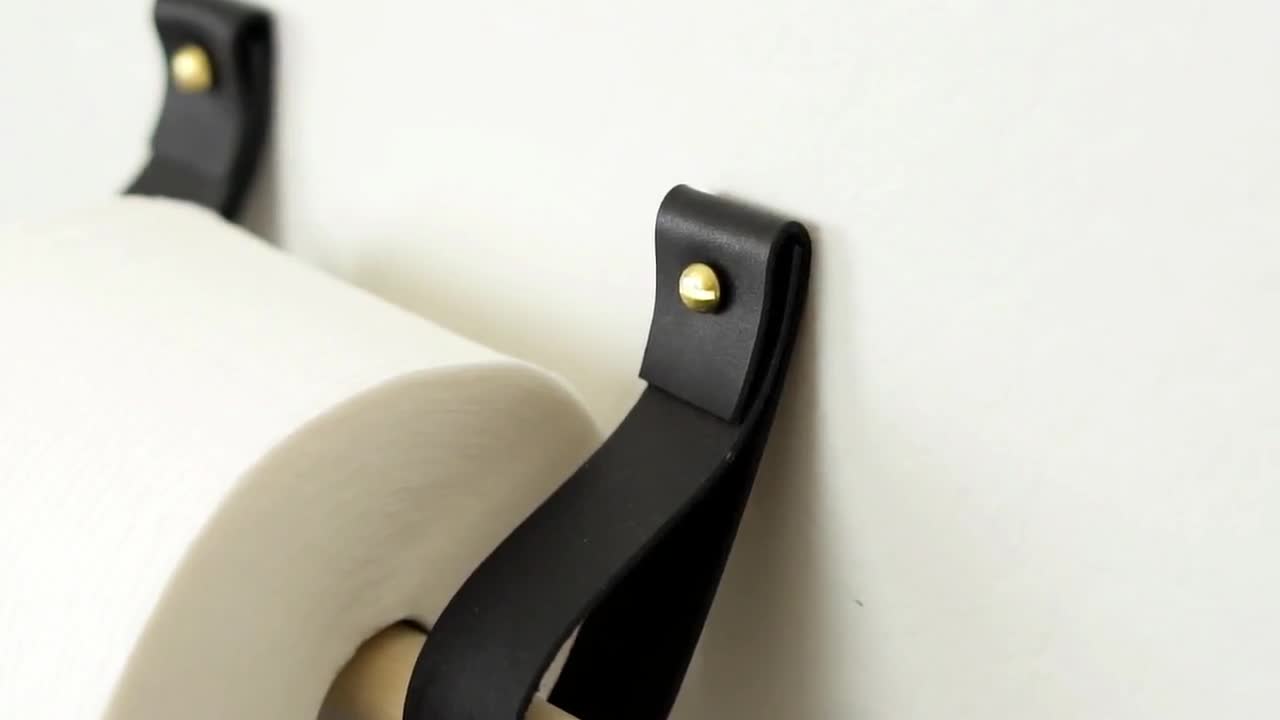 Toilet Paper Holder Kit with Leather Strap Hooks & Wood Dowel – Keyaiira