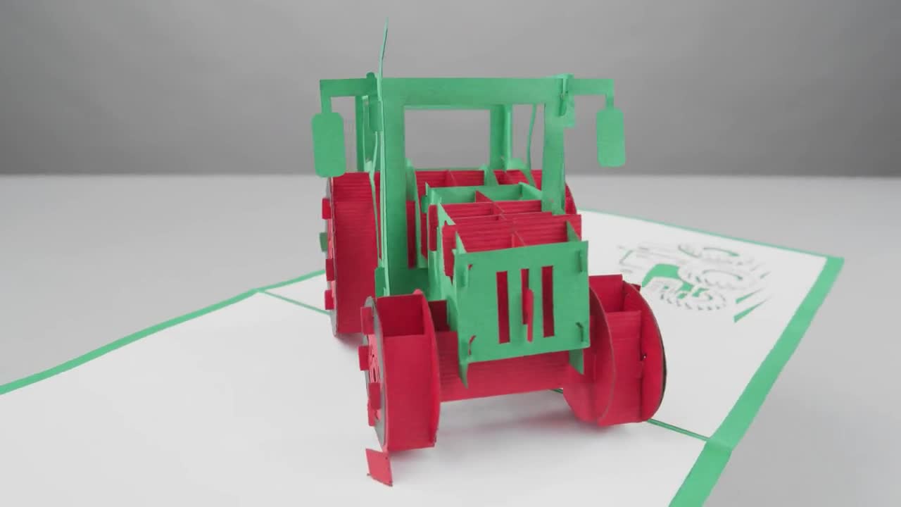 Biglietto Pop-up 3D A Forma Di Trattore D’epoca – Cartolina Regalo Fatta A Mano - 3