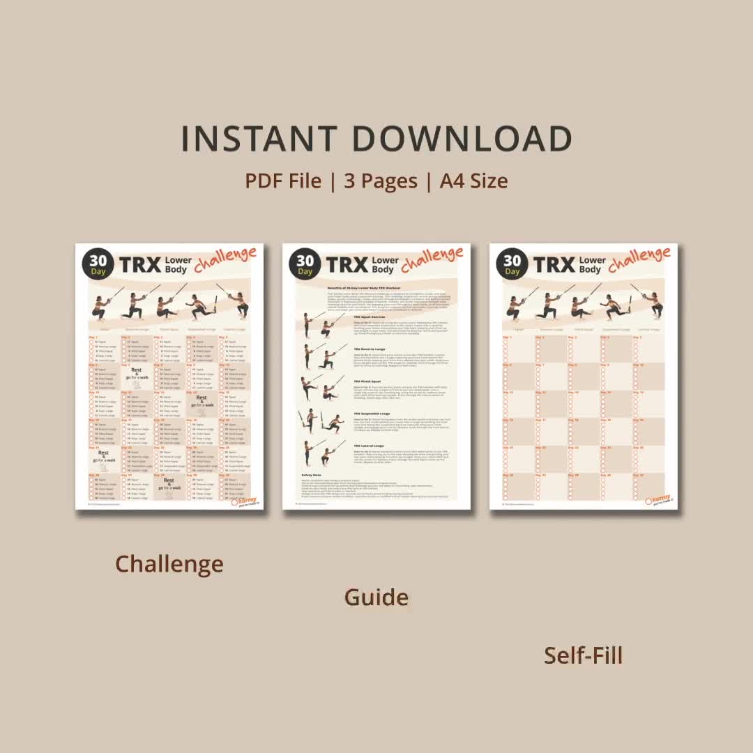 30 Day TRX Lower Body Workout Challenge: Printable Home Fitness Guide for  Women