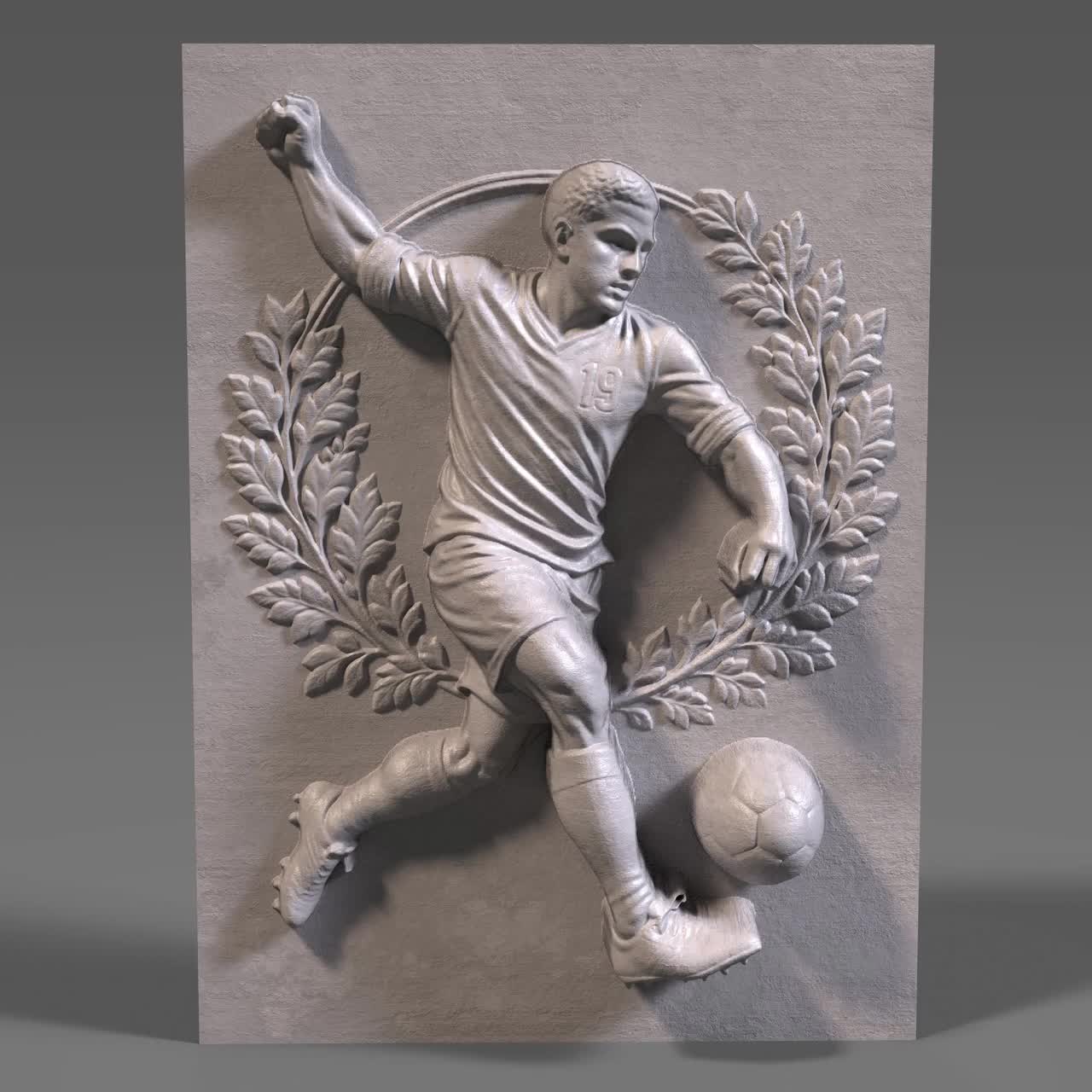 サッカー選手の浅浮き彫り 3D STL ファイル: CNC 木彫り (デジタル