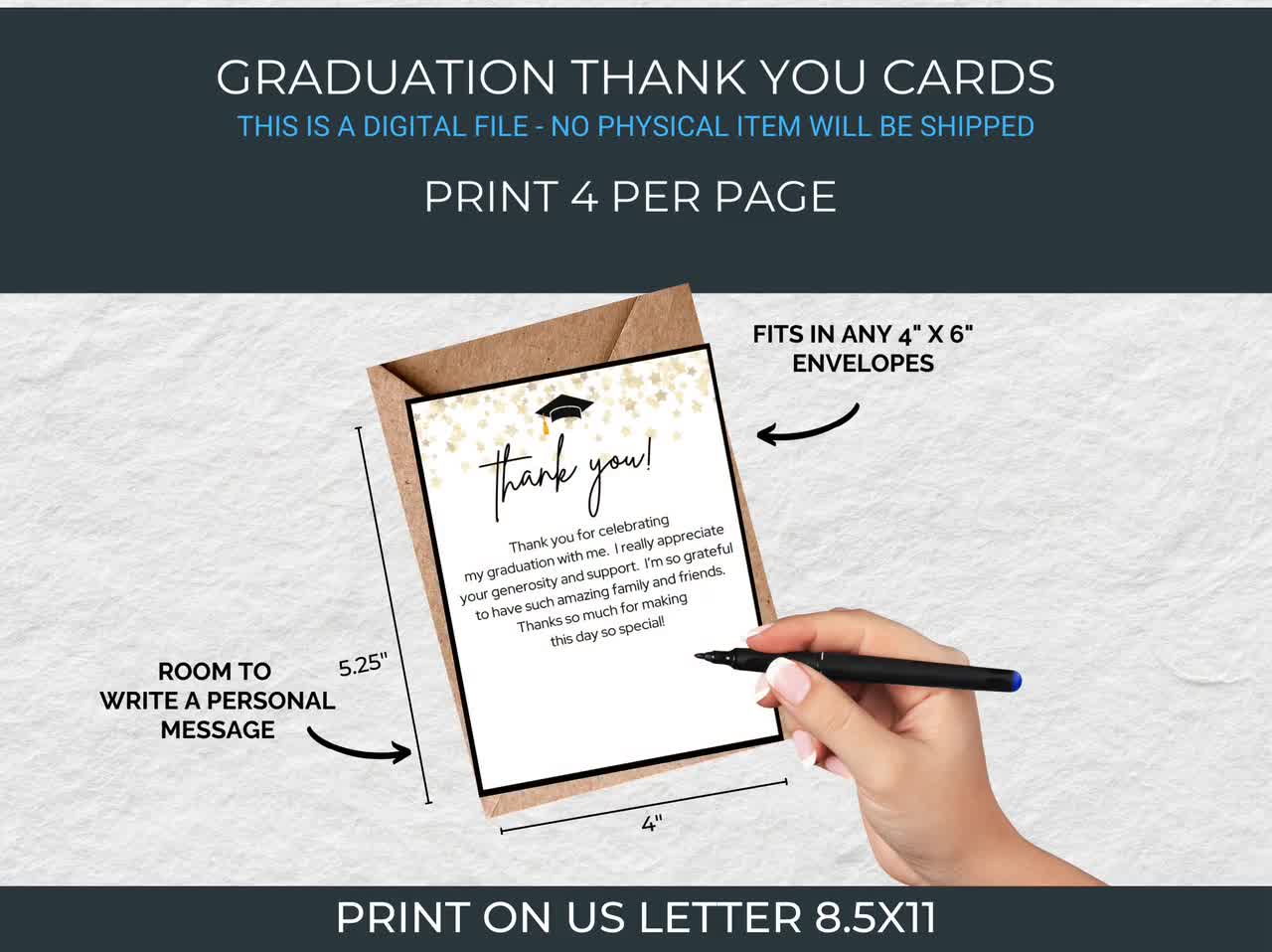 Printable Graduation Thank You Cards Grad Party Cards Print At Home Thank  You Cards, image size:1280x958