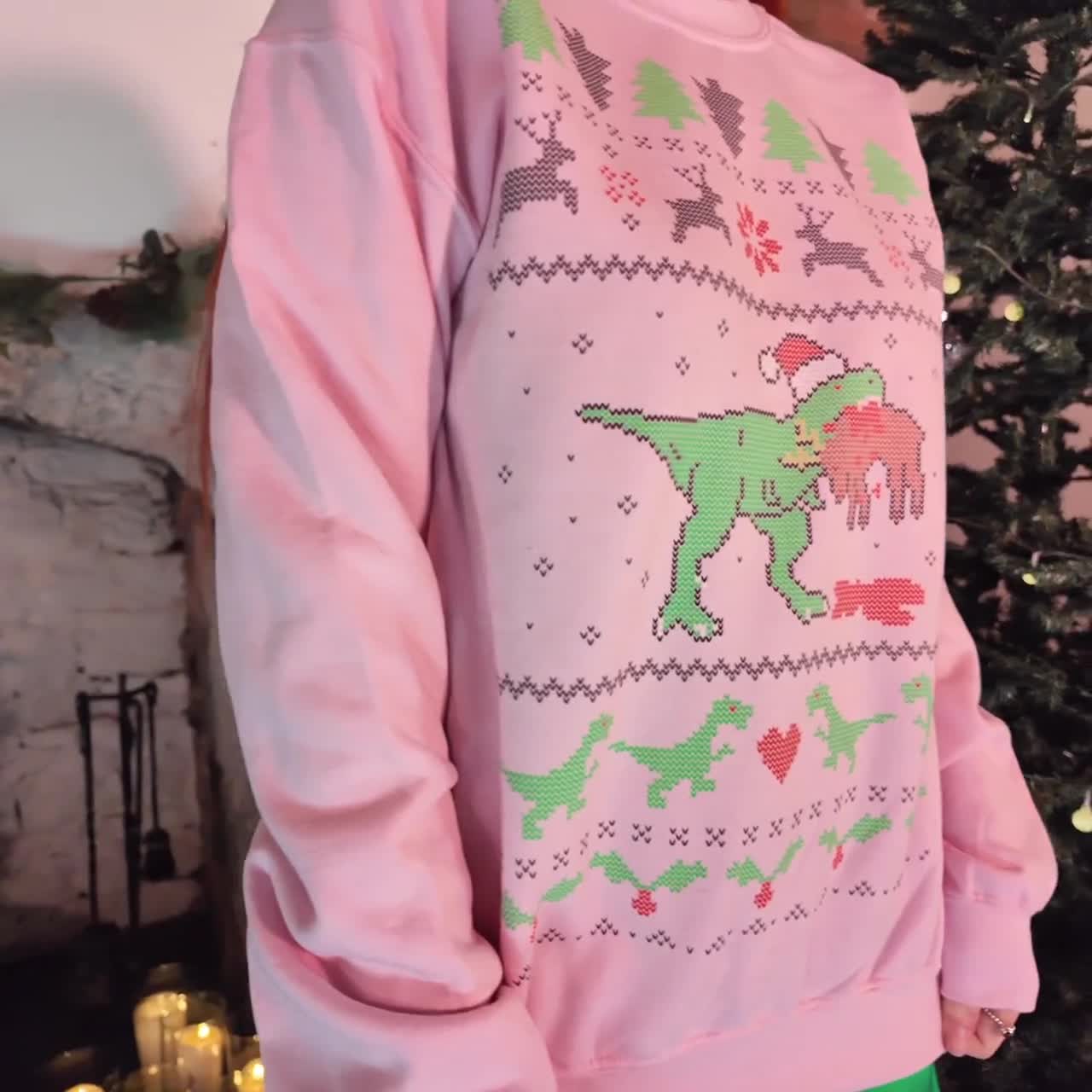 Ugly christmas sweater dinosaur eating reindeer hotsell