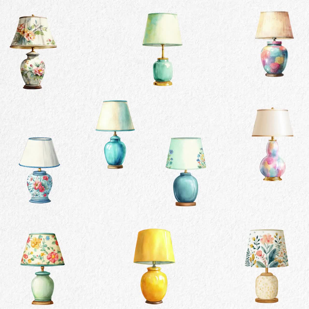 Watercolor Table Lamp Clipart: Cozy Home Decor PNG (Digital Download), image size:1280x1280