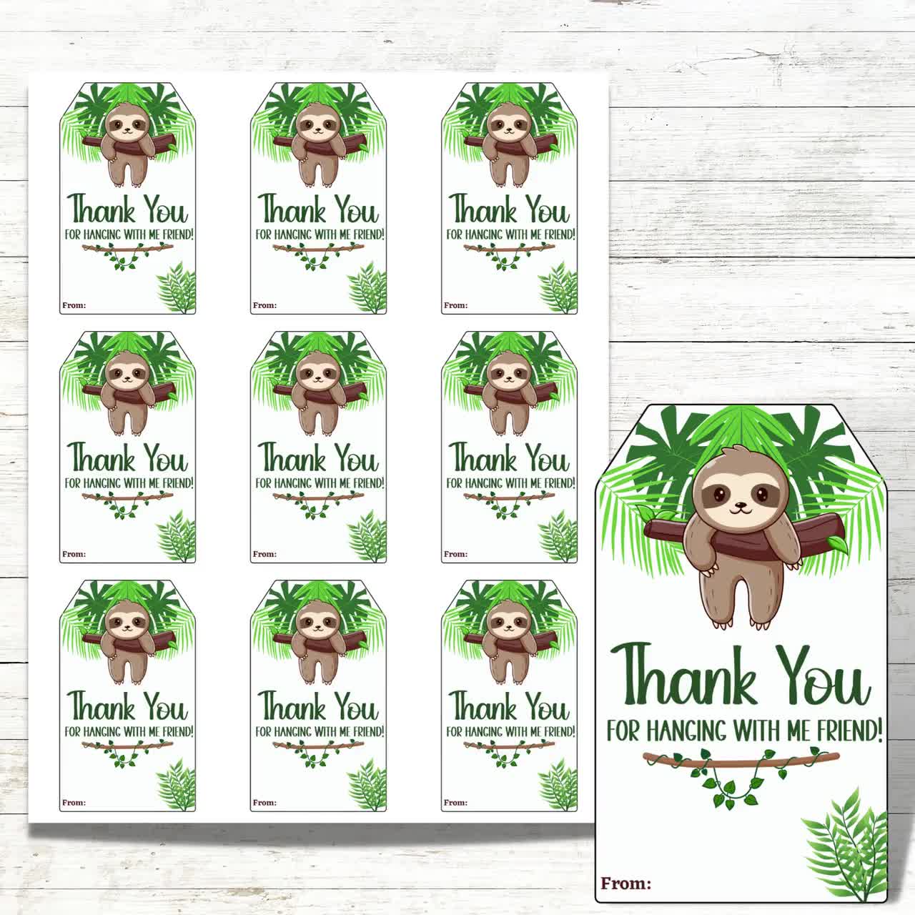 Sloth Thank You Favor Tags – Birthday Baby Shower Party Gift Tags