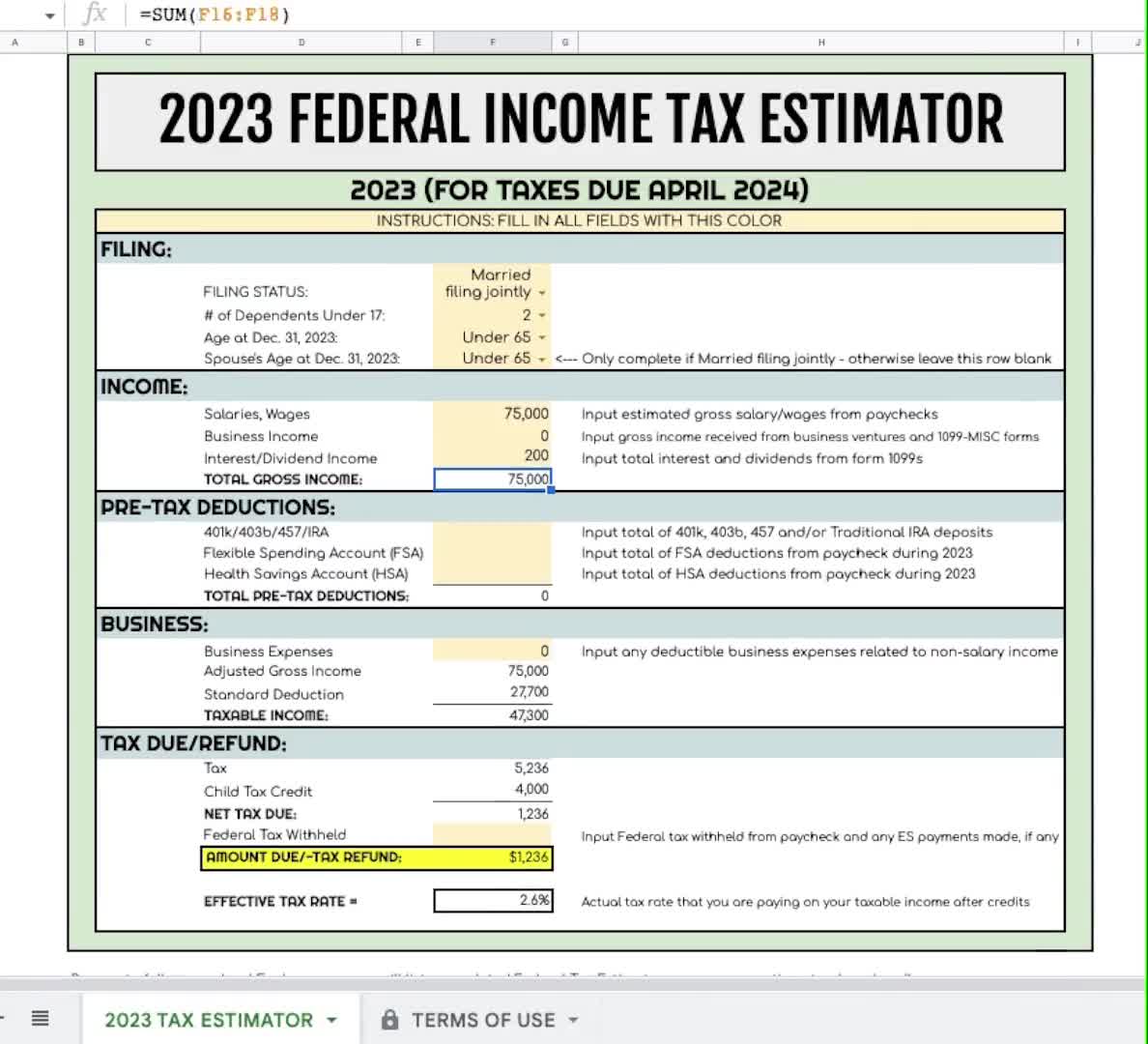 Tax Calculator: Return & Refund Estimator for 2023-2024