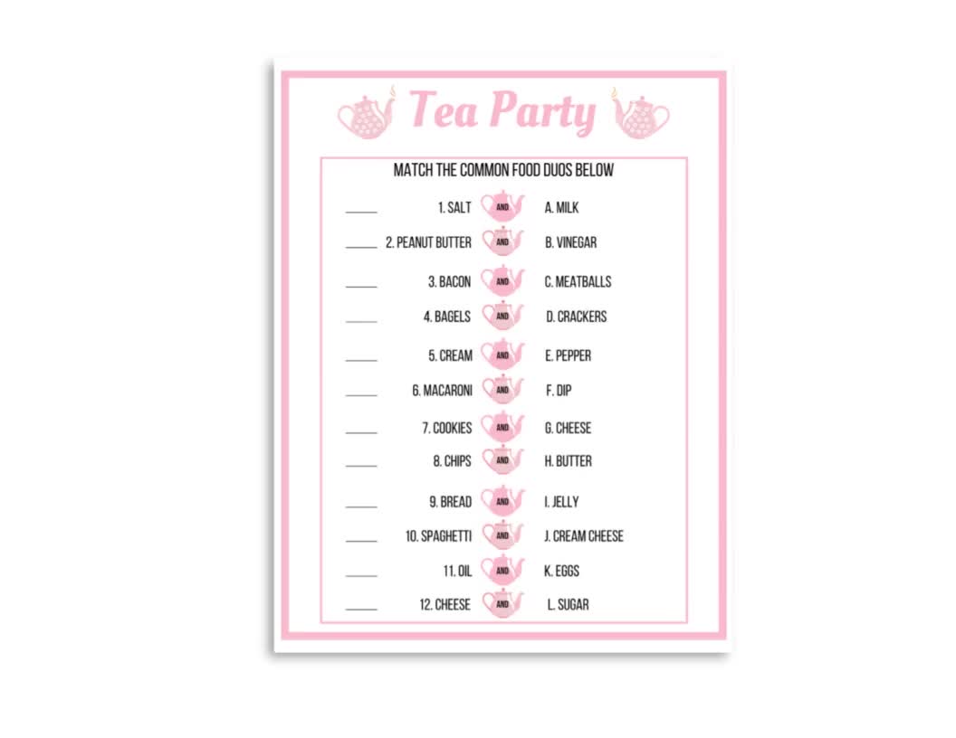 Tea Party Games Printable, Tea Party Activities, Girls Tea Party Games, Tea  Party Bundle, Garden Tea Party, Kids Tea Party Games, Pink