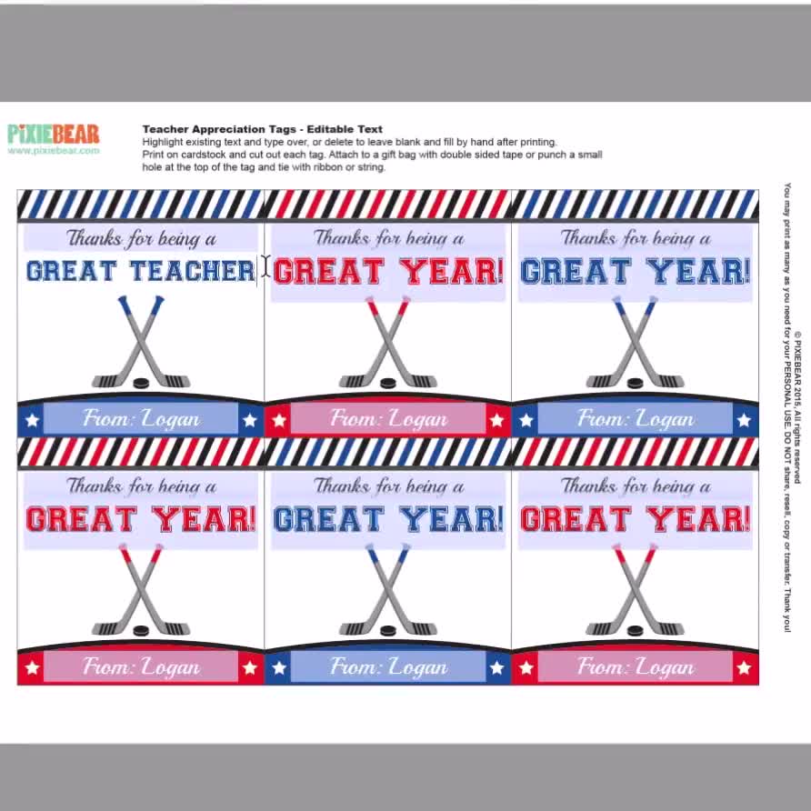 Hockey Coach Printable Thank You Cards or Gift Tags for - Etsy Canada