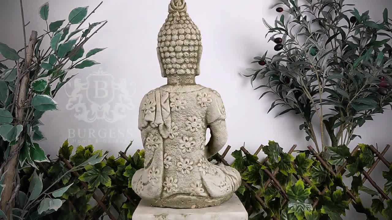 Reconstituted Stone Tealight Buddha Statue Vintage Concrete Garden Ornament  