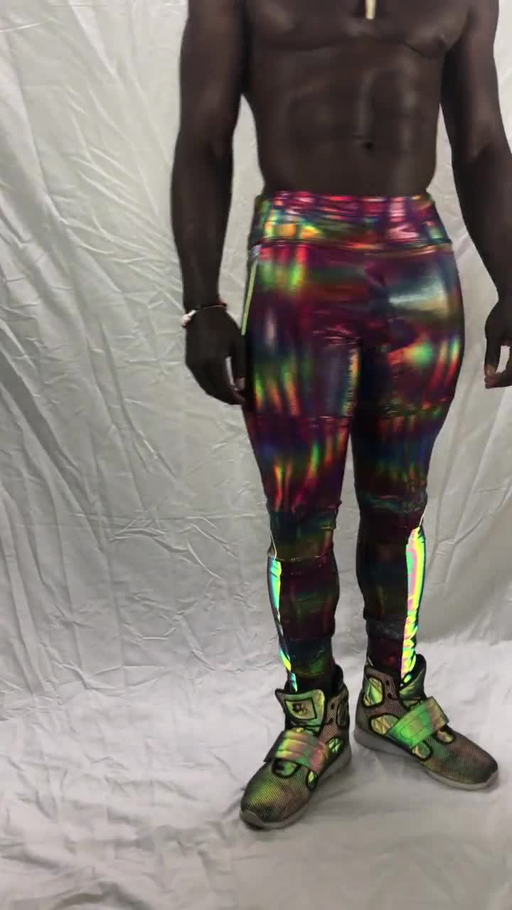 SILVER Disco Ball Holographic Meggings Spandex Men's Leggings Revolver  Fashion Men's Festival Fashion 