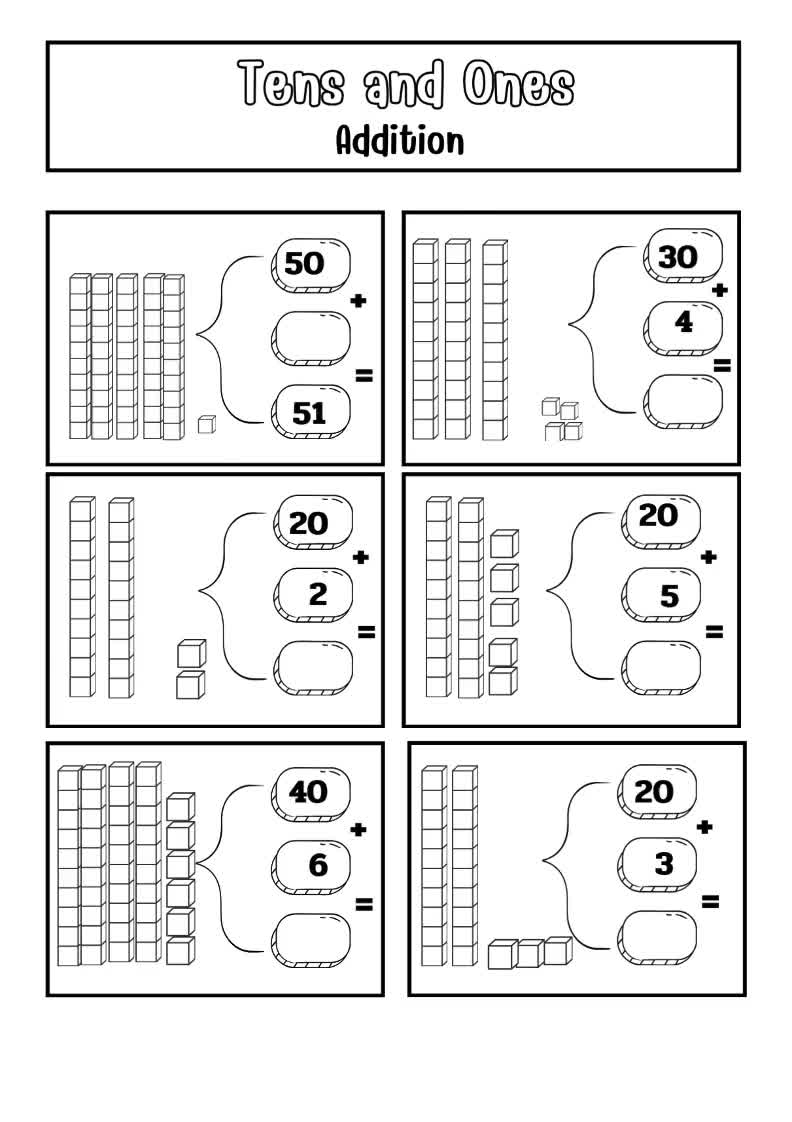 Place Value Math Worksheets: Tens and Ones, Base Ten (PDF