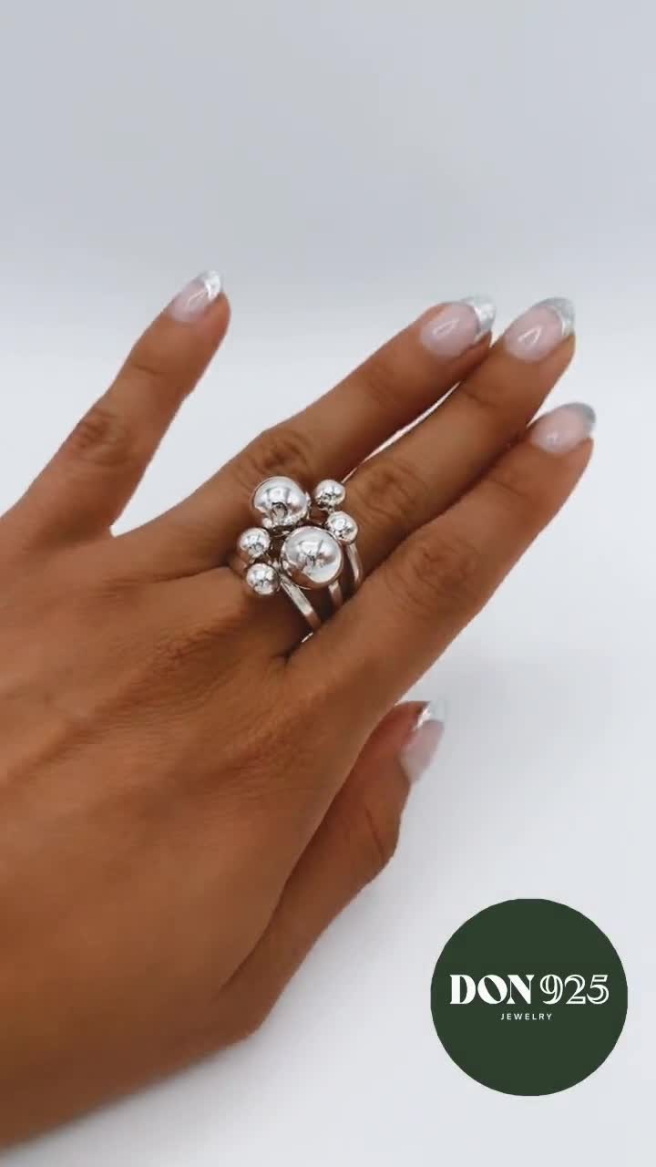 Sterling Silver Ball Ring, Bubbles Ring, Spheres Ring
