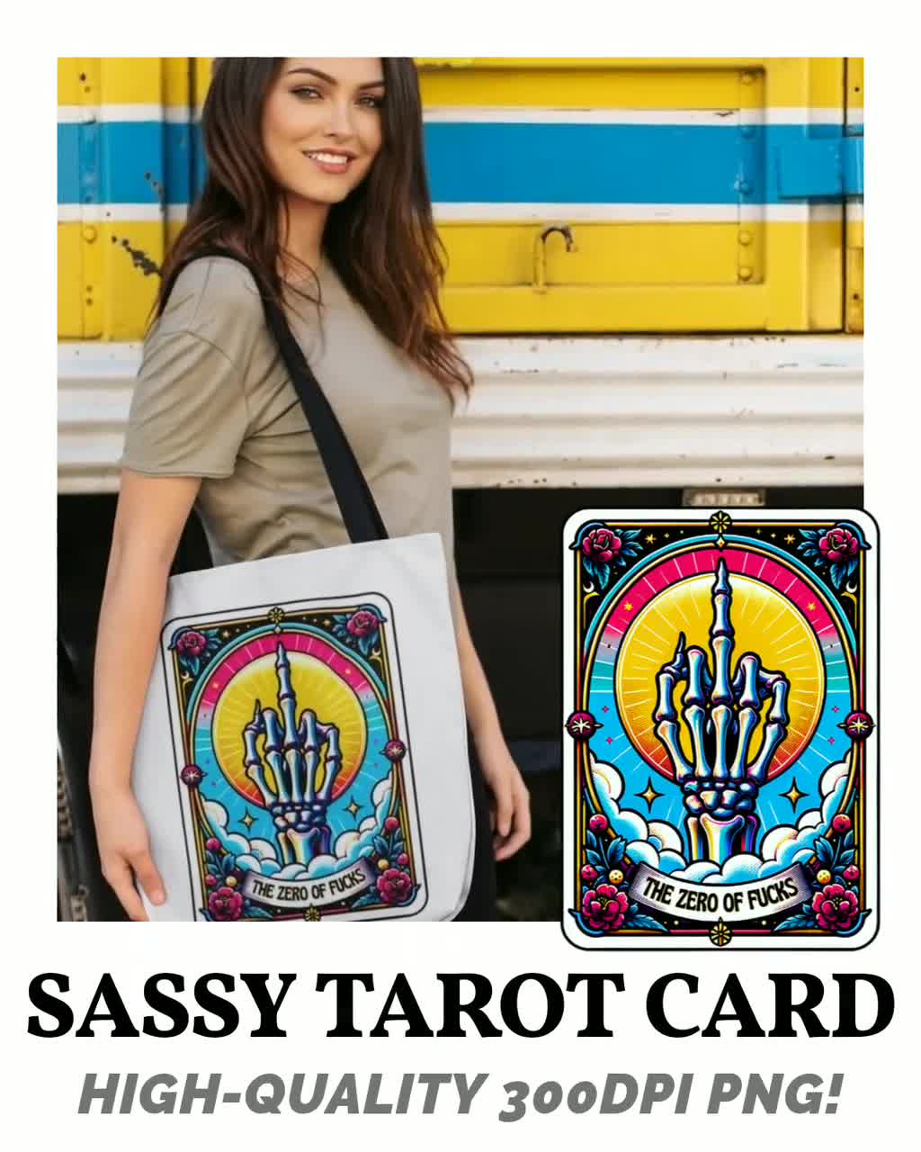 The Zero of Fucks Funny Tarot Card PNG, Sarcastic Sweary Skeleton