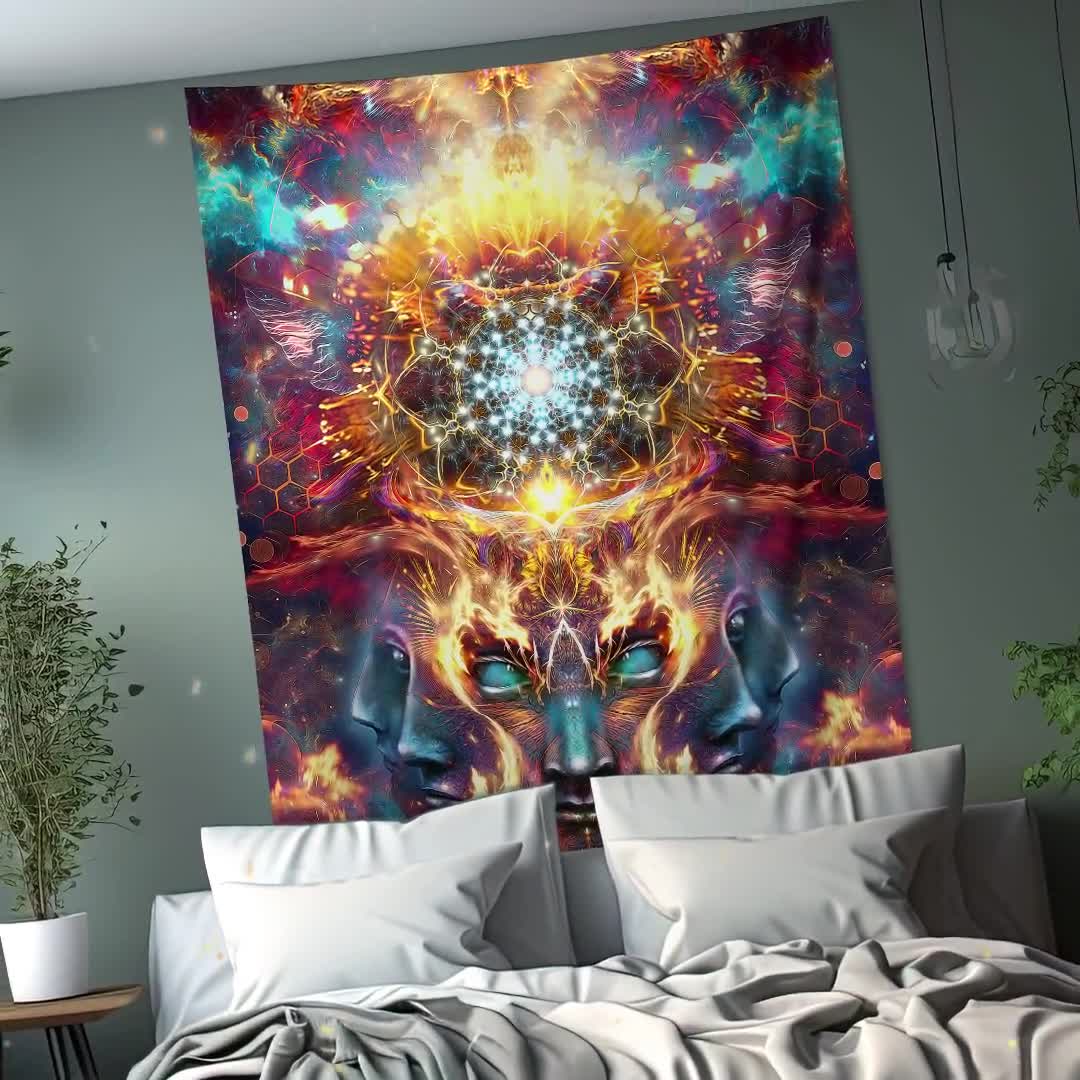 Psychedelic DMT TAPESTRY, Visionary Art, Many Faced God, Fractal