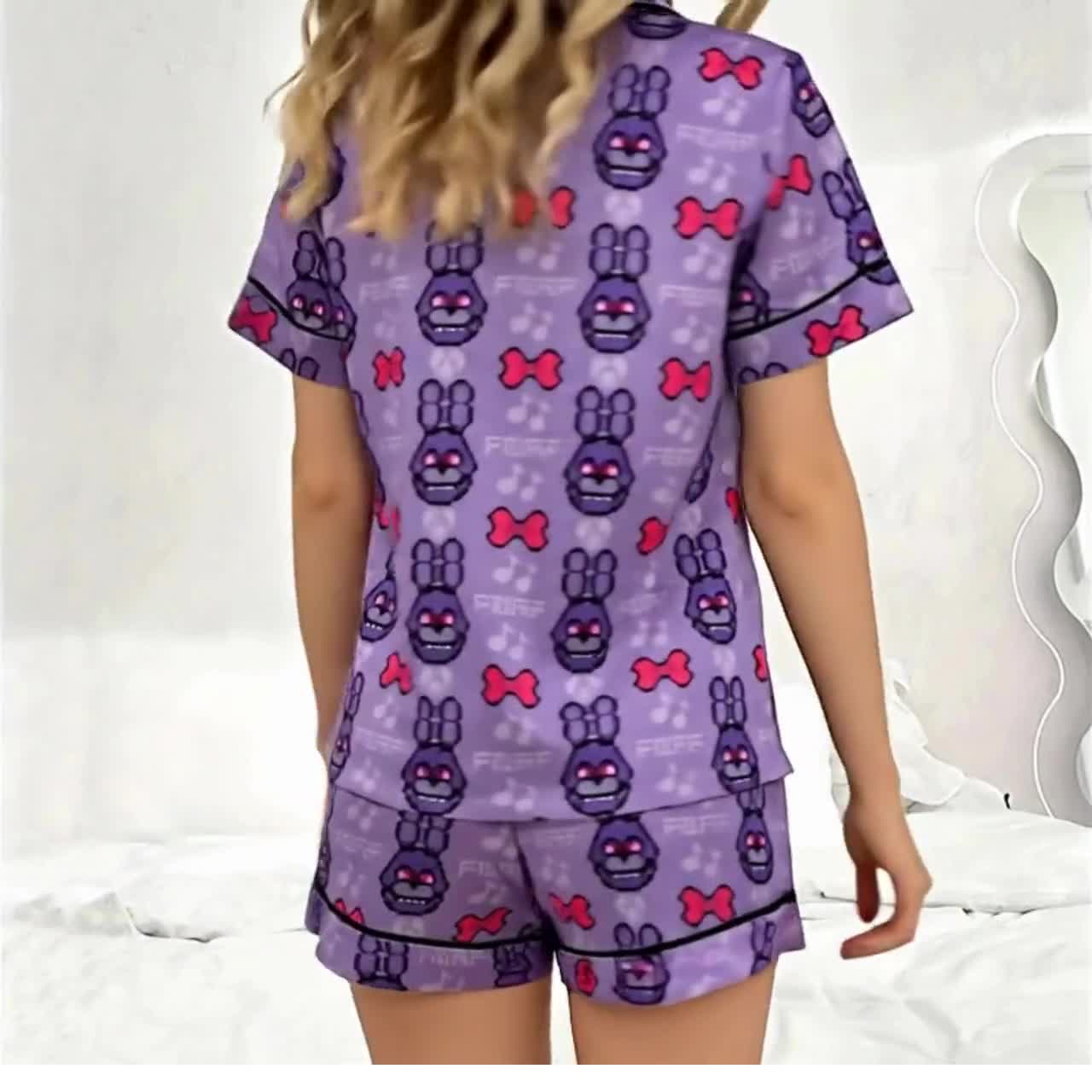 Halloween Five Nights at Freddy’s Pajama Set, FNAF Foxy Pixel Purple Satin Sleeve PJs Movie Pajama, Gamer Sleepwear, Gift for Her Him PSD388 video poster
