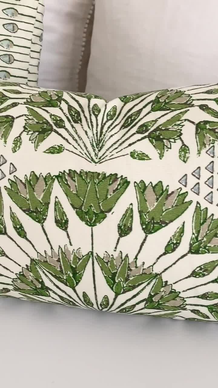 Retro Embroidered Thibaut Nola Green Throw Pillow