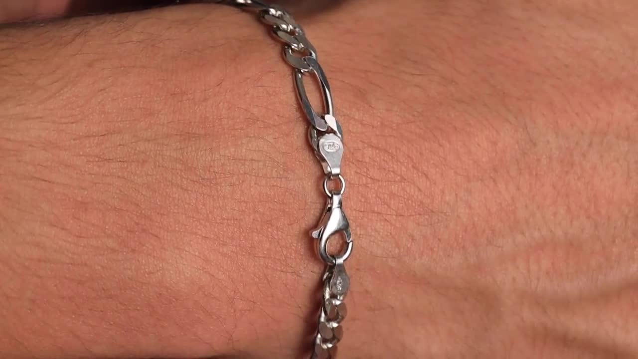 925スターリングシルバーフィガロチェーンブレスレットメンズ