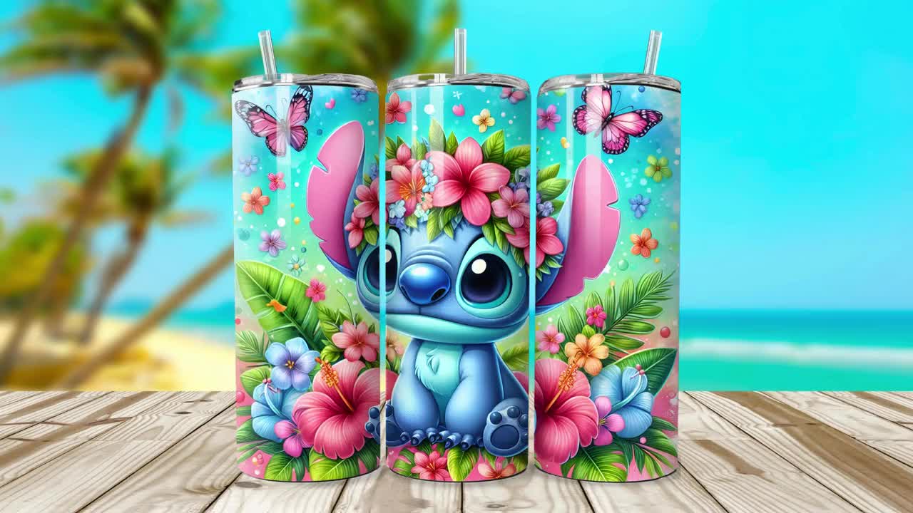 Stitch Lilo Floral Tumbler Wrap, Tropical Sublimation Design (Digital Download) video poster