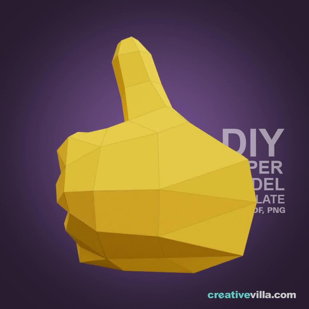 Emoji geïnspireerd Hand - Duimen omhoog! - DIY Laag Poly Papiermodel  Sjabloon, Papier Craft, image size:1080x1080