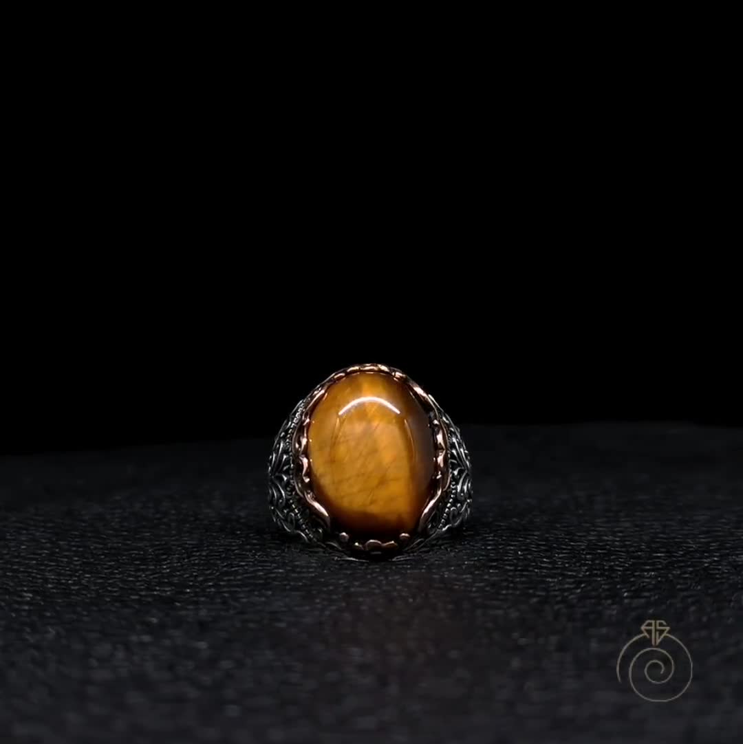 925 Sterling Silver Tiger's Eye Stone Men's Ring V3 // Silver Brown Black 3c7607b4 Be1a 4a79 86af 4a9553d2dfbd