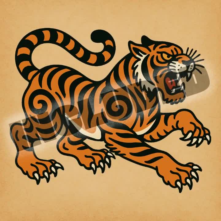 クラシックなオールドスクールのタイガータトゥーフラッシュデザイン