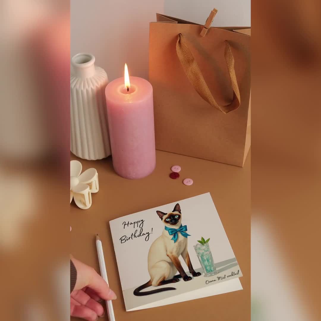 シャム猫の誕生日カード – オーシャンミストカクテル、おもしろい友達