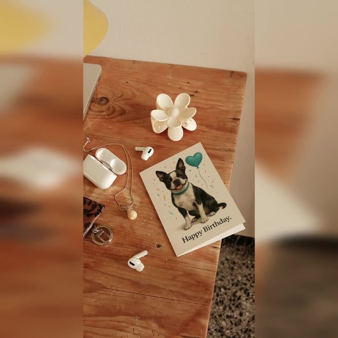 ボストンテリアの誕生日カード - 面白い犬のグリーティングカード - 表