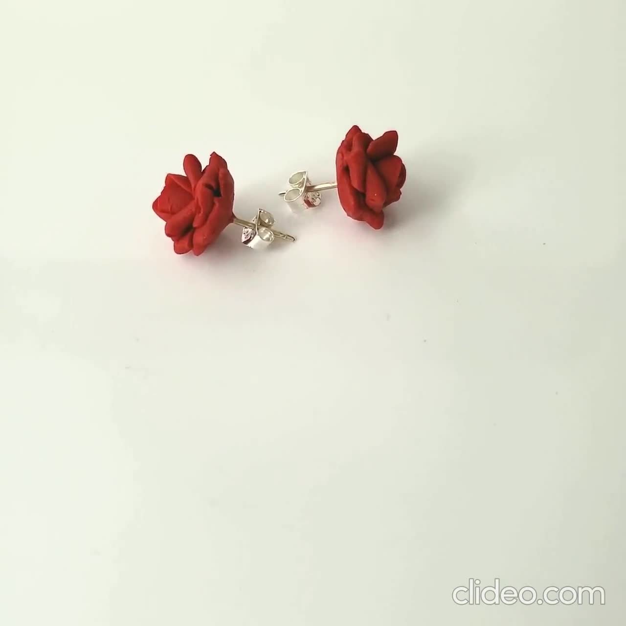 Red Rosebud Drop Earrings  Red Rosebud Dangle Earrings - Stranded