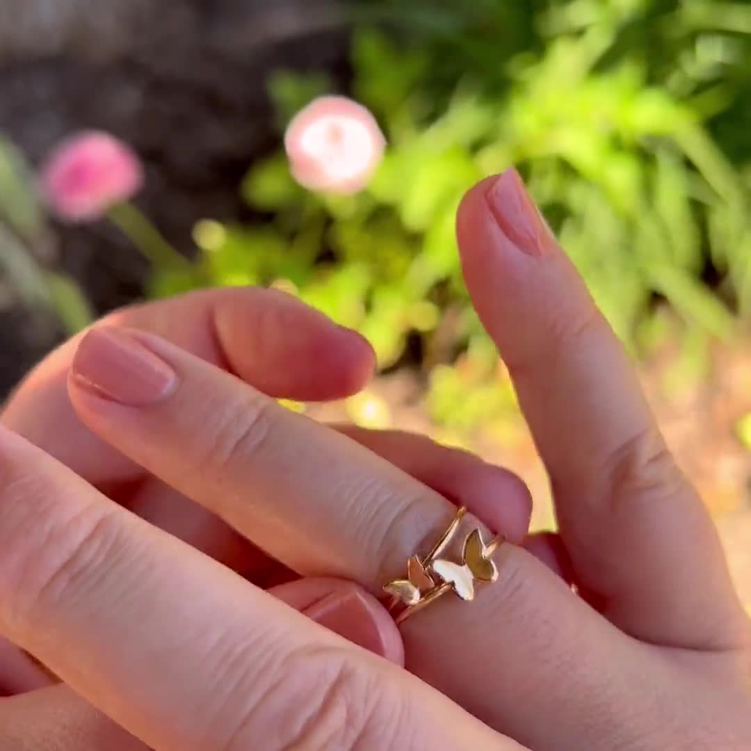 Tiny Butterfly Ring • Gold, Silver or Rose Gold - Stacking Ring