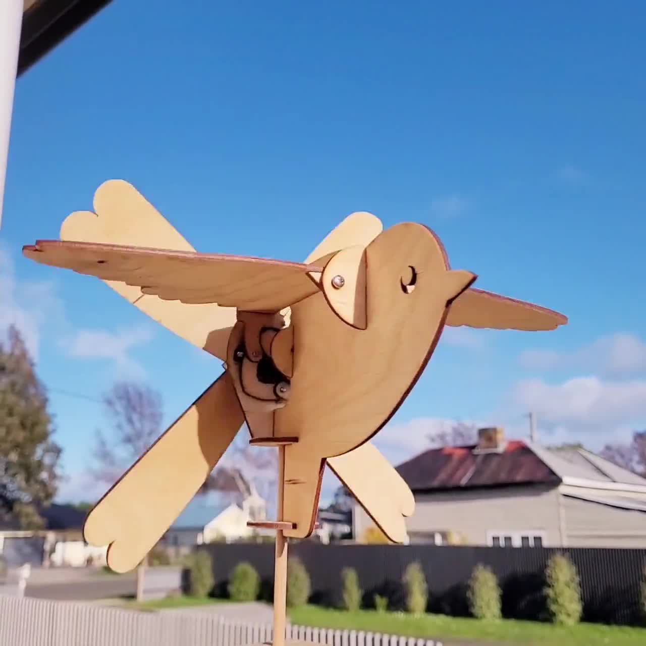 Wind Powered Bird Whirligig Kit, Birch Plywood Fantail, Kinetic