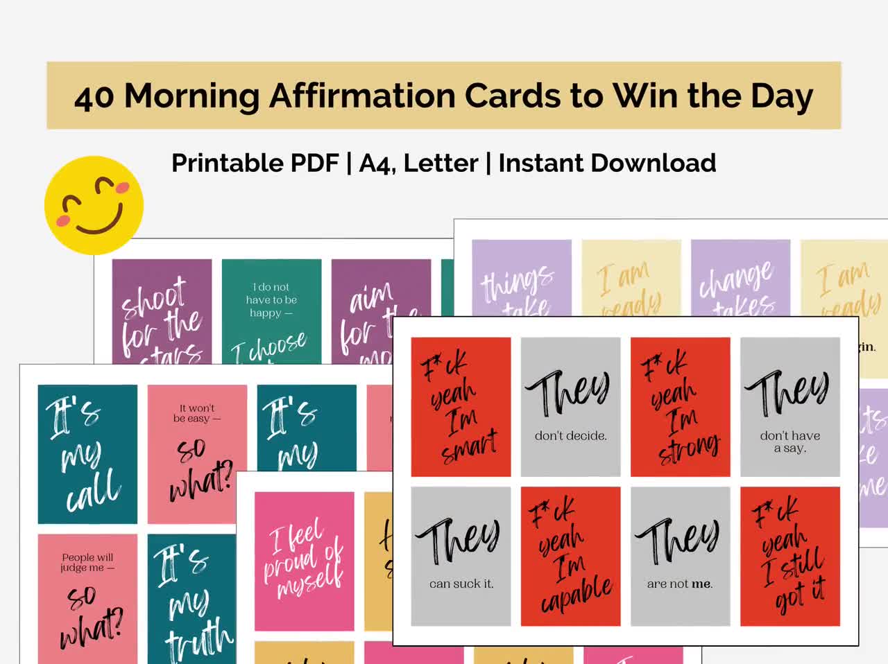 40 Affirmation Cards Printable, A4 + Letter sizes, Positive Affirmation,  Vision Board Printable, Daily Affirmations, Motivational Cards