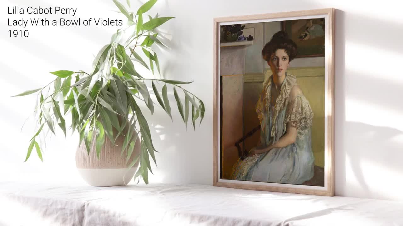 Lilla Cabot Perry, Lady With a Bowl of Violets, 1910, Kitchen Wall Dcor,  Moody Art, Canvas Wall Art Print, Painting Reproductions TOP-593