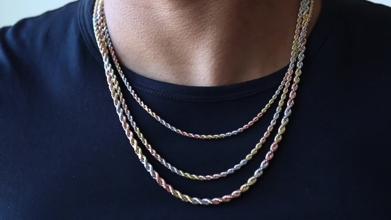 Rope Necklace for Men, Gold Rope Chain, Rope Chain 14k, Mens Gold Rope  Chain Gold Chain, 14k Tri Color Semi Solid Gold Rope Chain Necklace 