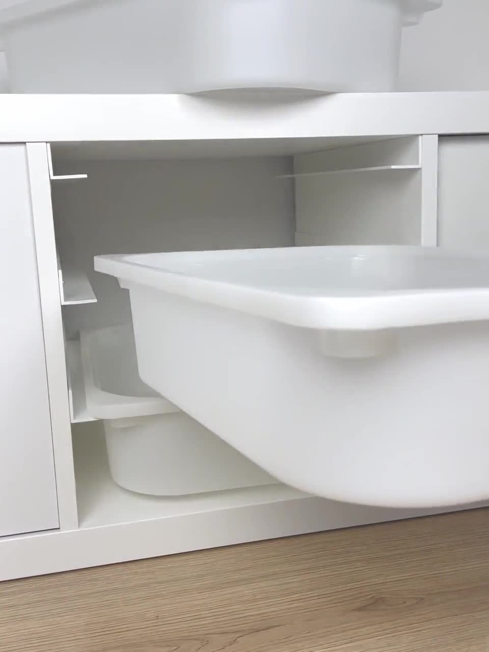 Ikea Kallax Insert schuuver Rail System With Trofast Boxes in