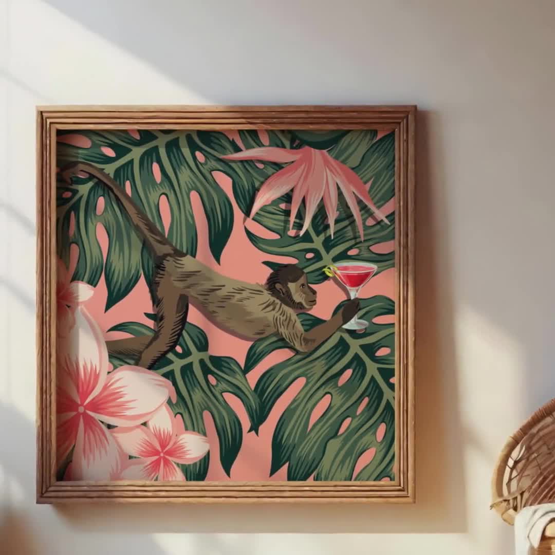 Tropical Monkey Bar Art Print, Mid Century Modern (digital