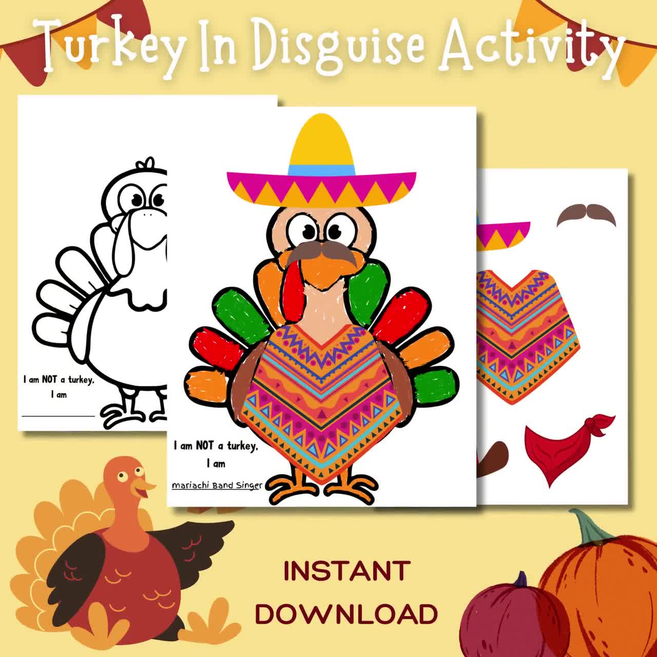 türkei verkleidung handwerk: thanksgiving papierpuppe aktivität (digitaler  download)