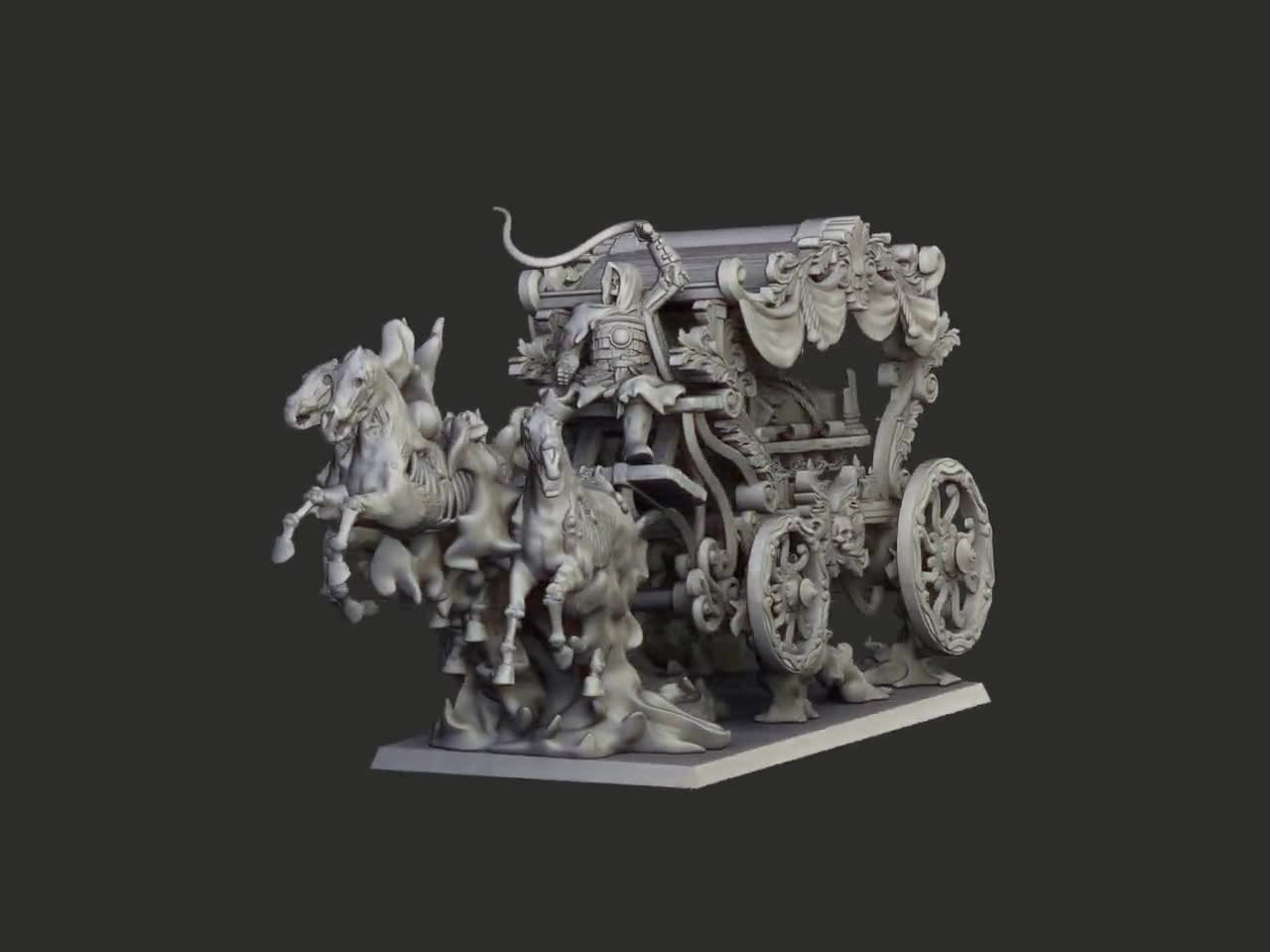 Undead Boyar Chariot Skeleton Carriage Miniature, D&D DnD